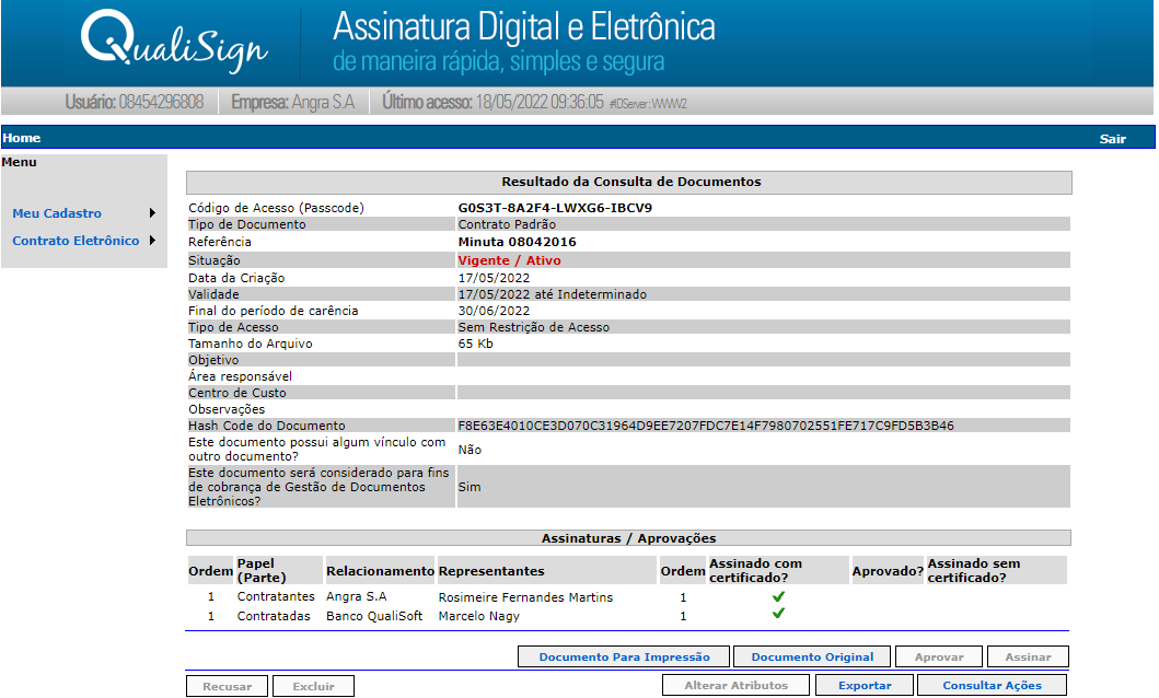 Status do documento